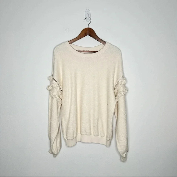 Ulla Johnson Zarina Pullover Ivory Fringe Cotton Terry Fleece Sweater Top - Picture 1 of 11
